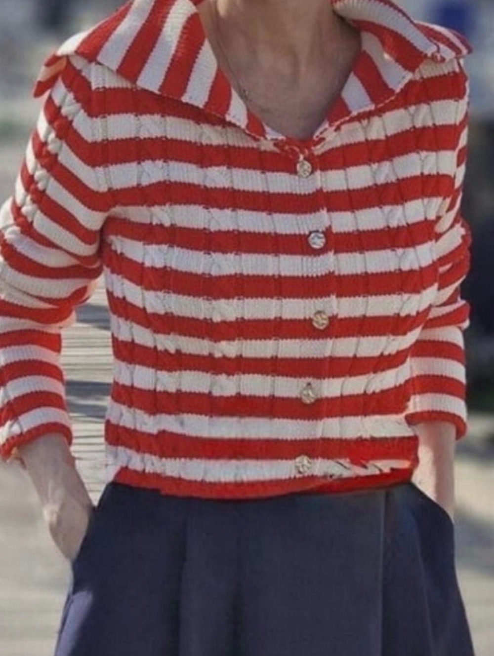 Sz XS NEW Zara Red and White Striped Canle Knit Cardigan